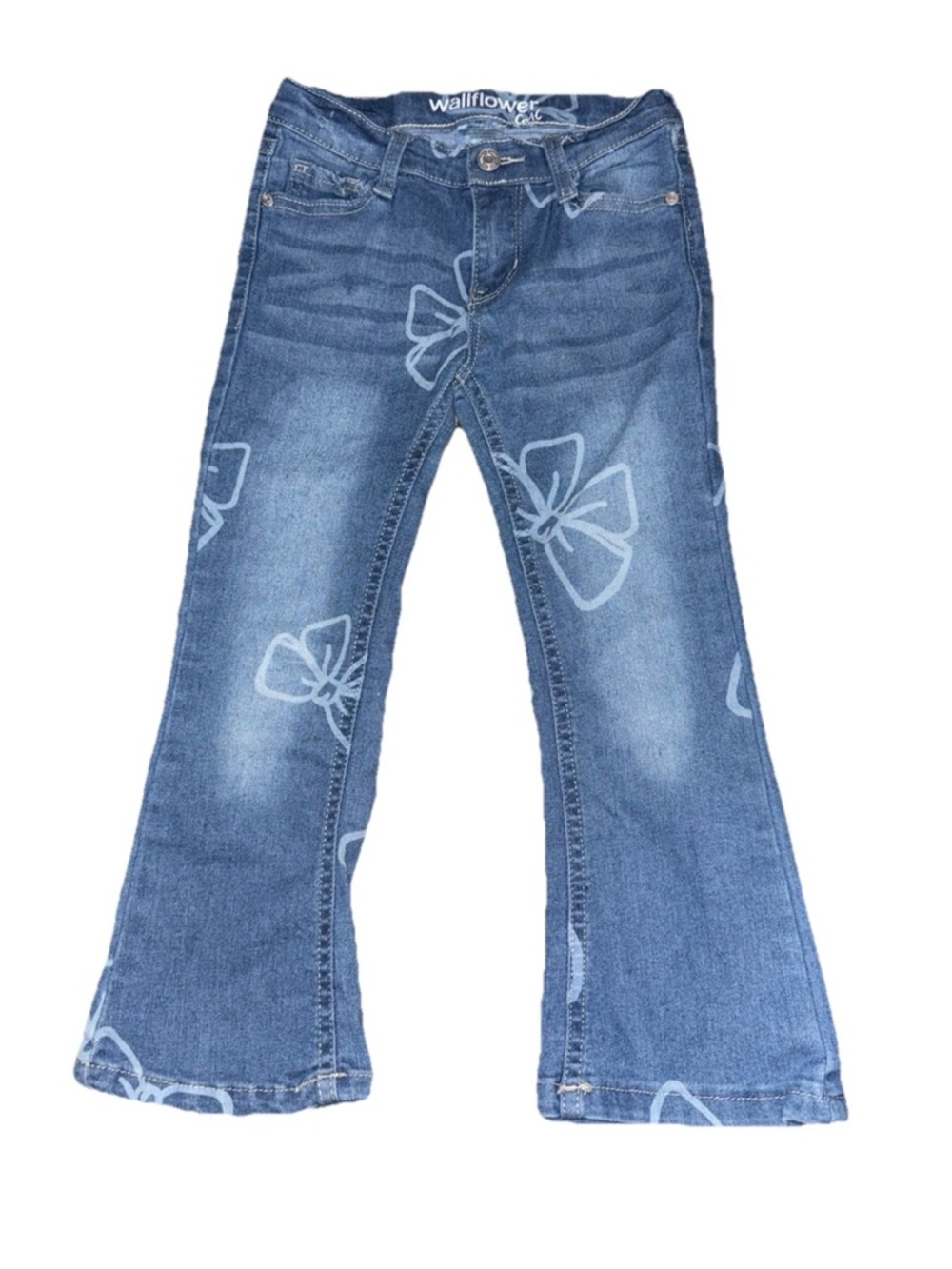 Wallflower Kids Blue Floral Bow Print Flare Jeans